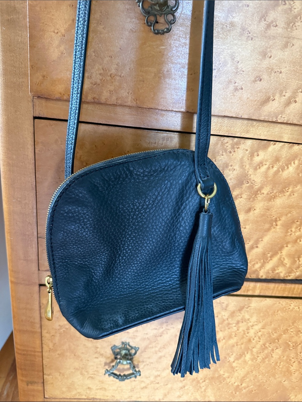 Hobo Brand Black Leather Crossbody Bag with Tassel